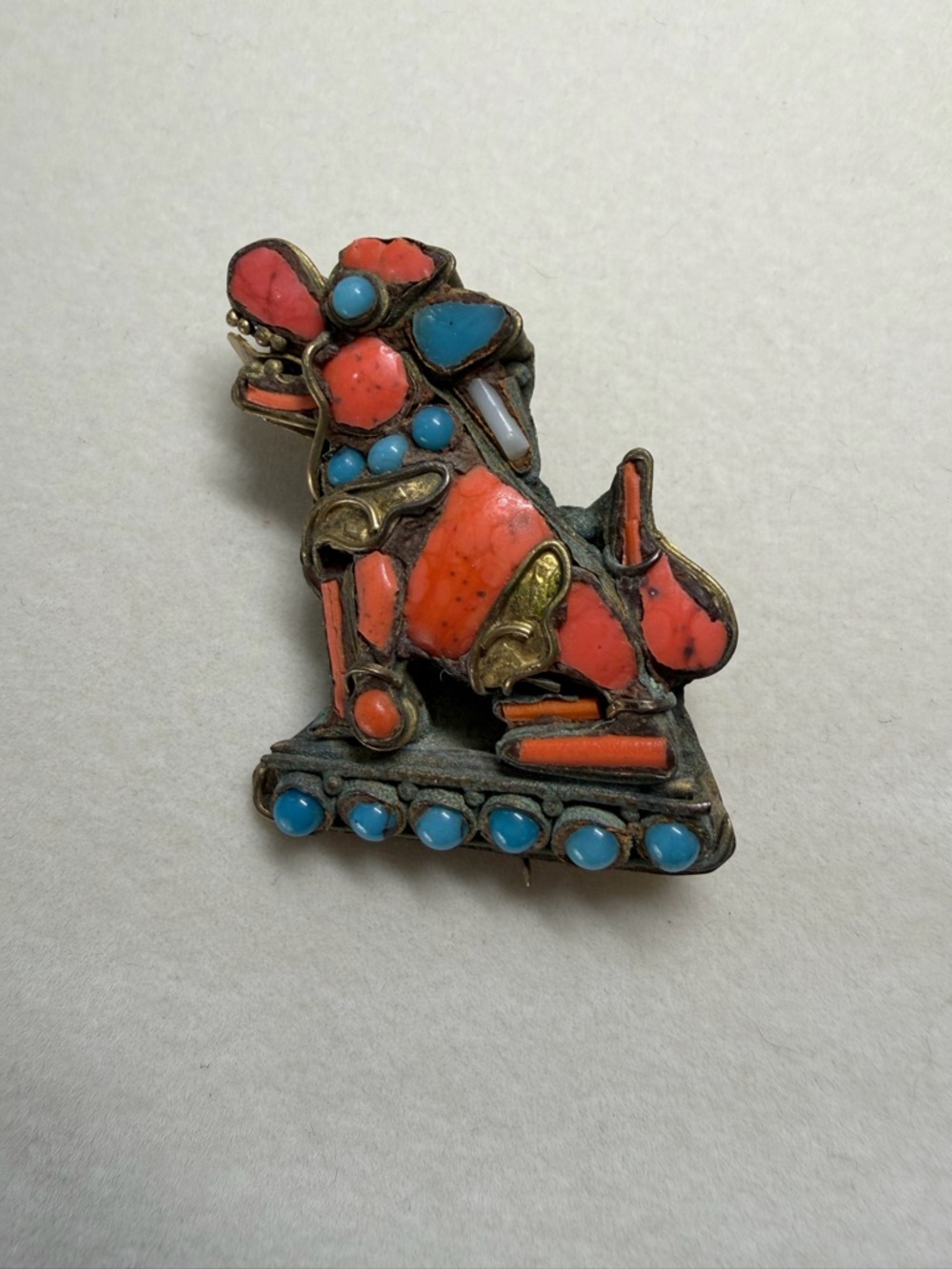 Vintage Tibetan Foo Dog Brooch-Himalayan Folk Art